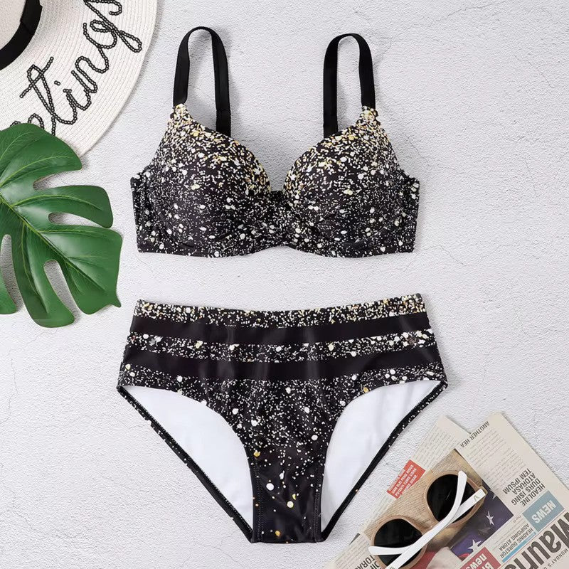 Bikini de cintura alta con estampado de hojas para mujer