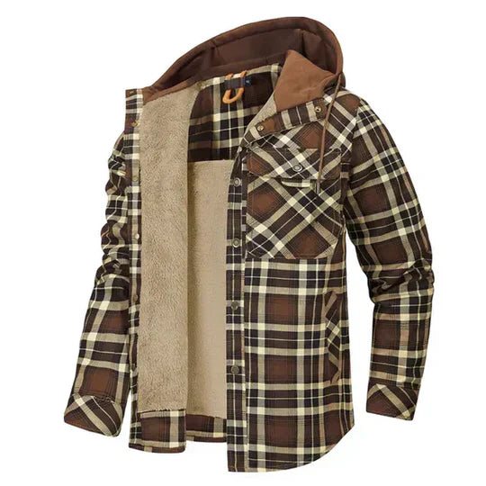 Chaqueta camisera con capucha de cuadros escoceses para hombre