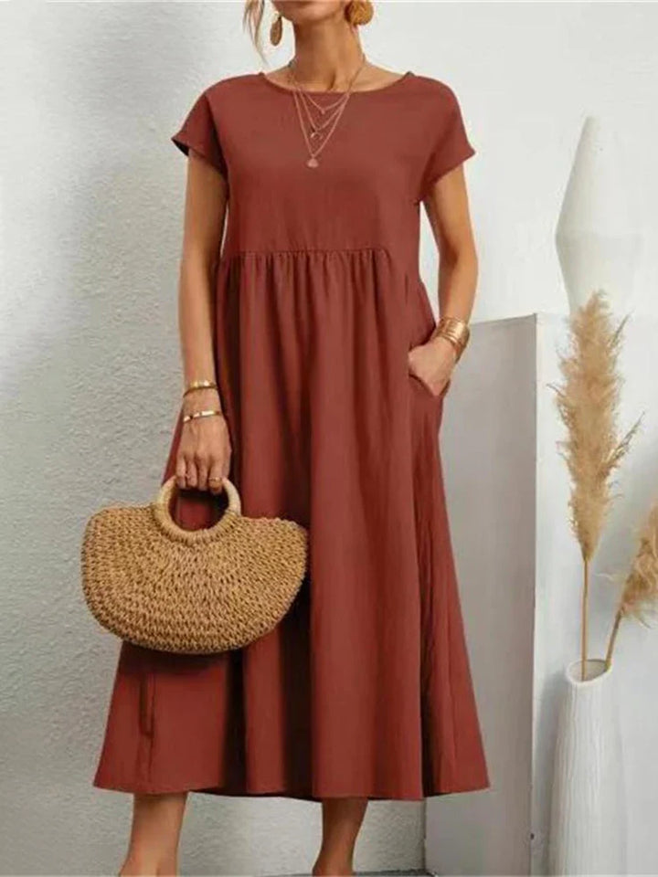 Vestido vintage de algodón con cuello en O
