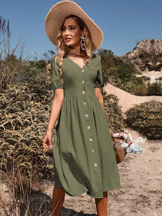 Vestido Primavera Verano Algodón Cuello V