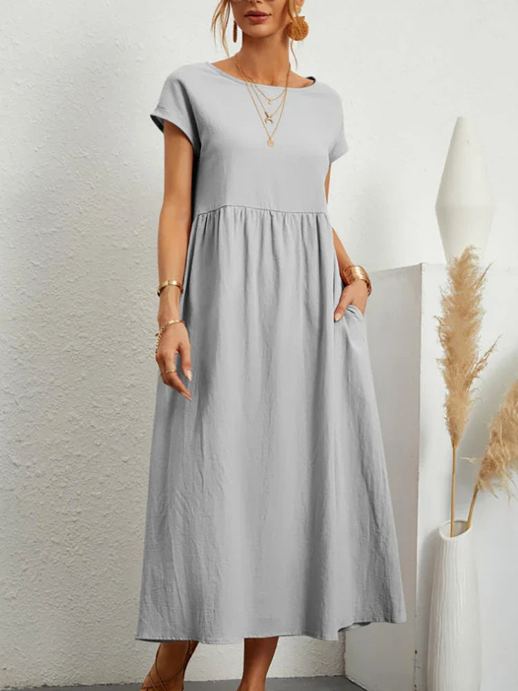 Vestido vintage de algodón con cuello en O