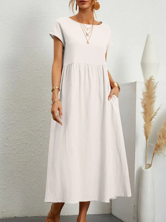 Vestido vintage de algodón con cuello en O