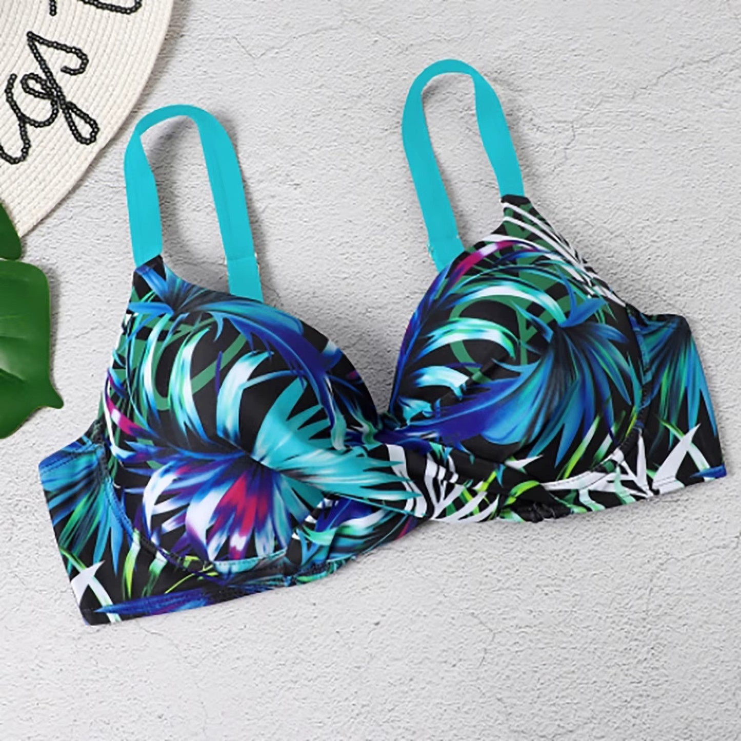 Bikini de cintura alta con estampado de hojas para mujer