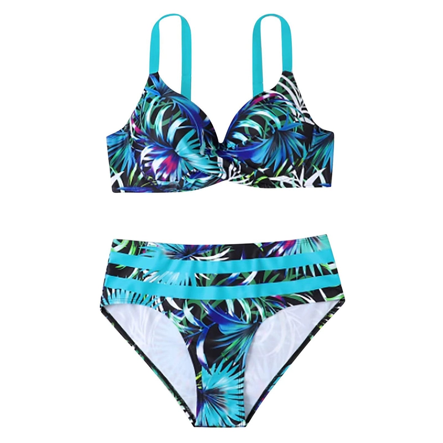 Bikini de cintura alta con estampado de hojas para mujer