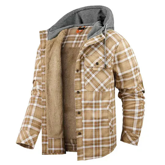Chaqueta camisera con capucha de cuadros escoceses para hombre