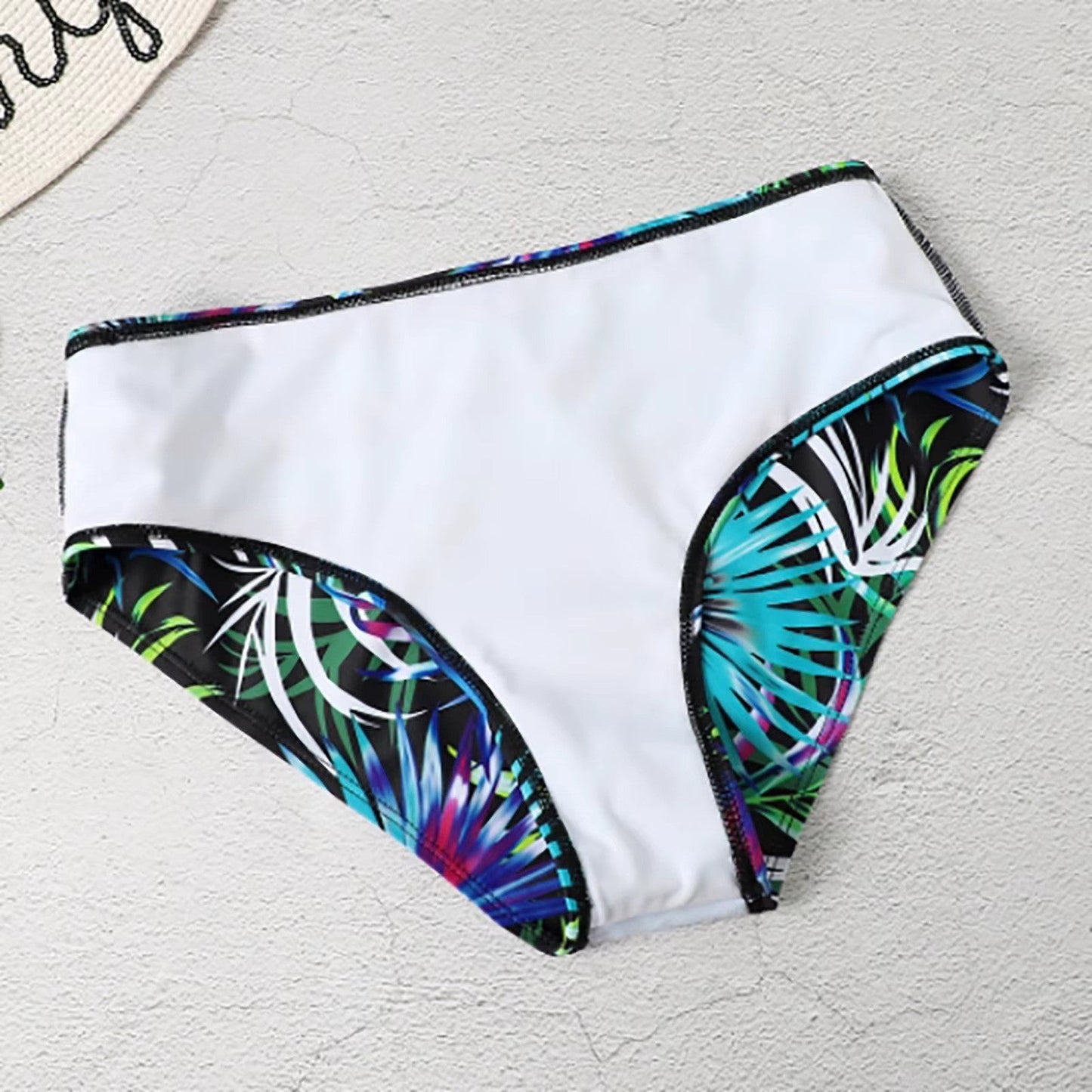 Bikini de cintura alta con estampado de hojas para mujer