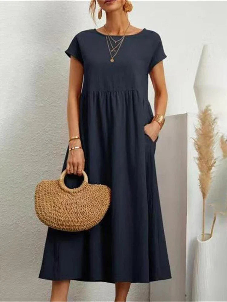 Vestido vintage de algodón con cuello en O