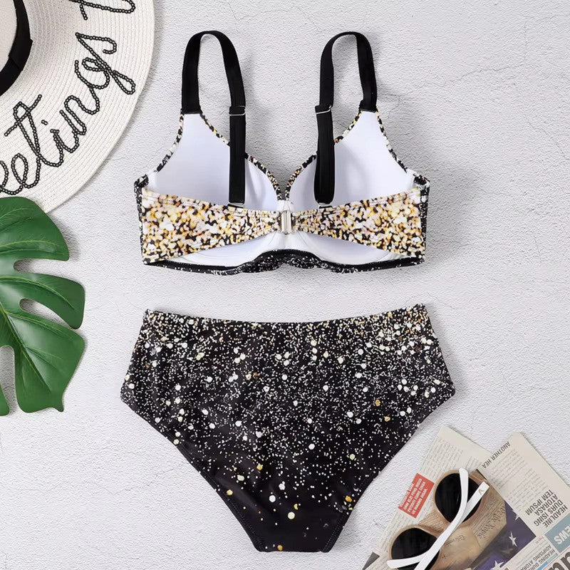 Bikini de cintura alta con estampado de hojas para mujer