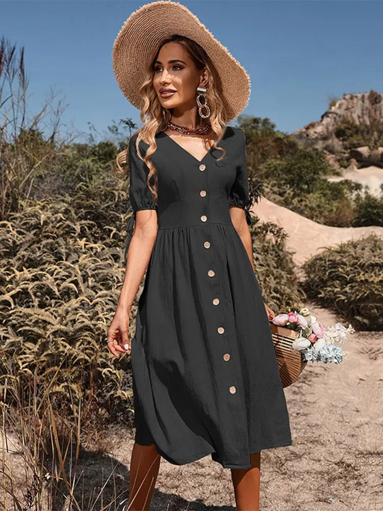 Vestido Primavera Verano Algodón Cuello V