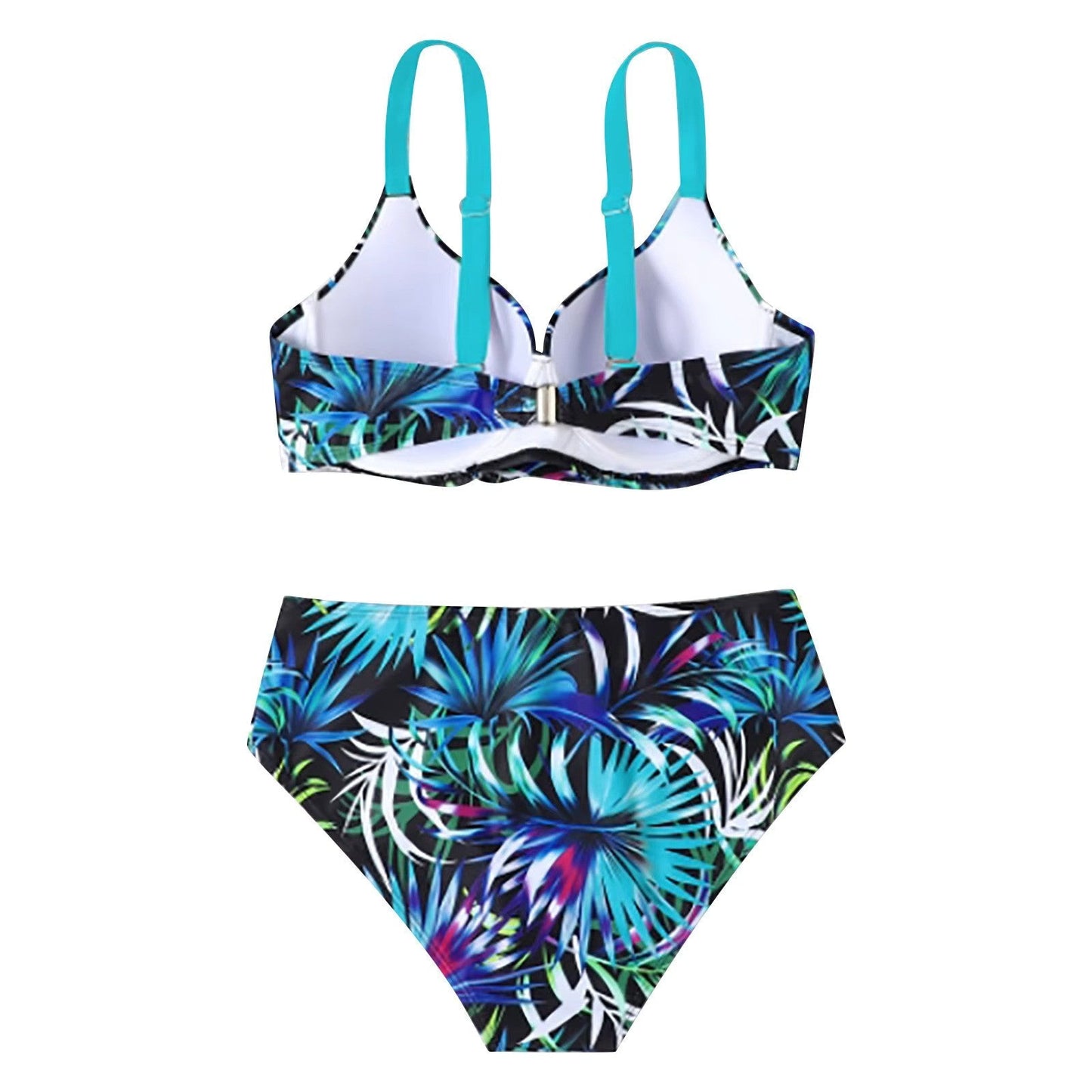 Bikini de cintura alta con estampado de hojas para mujer