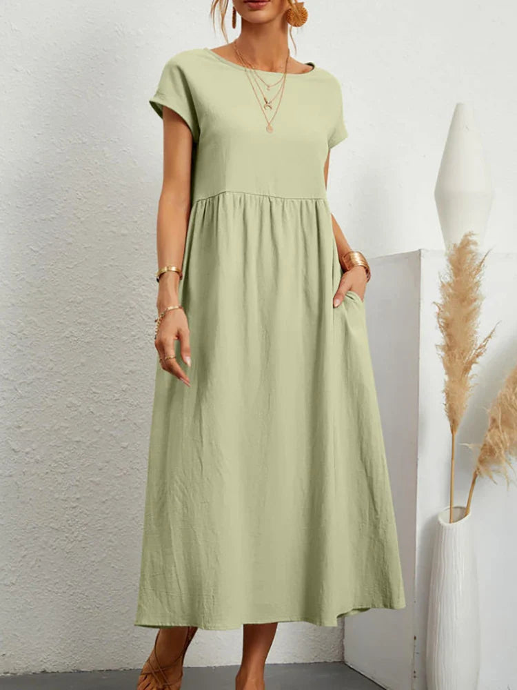 Vestido vintage de algodón con cuello en O