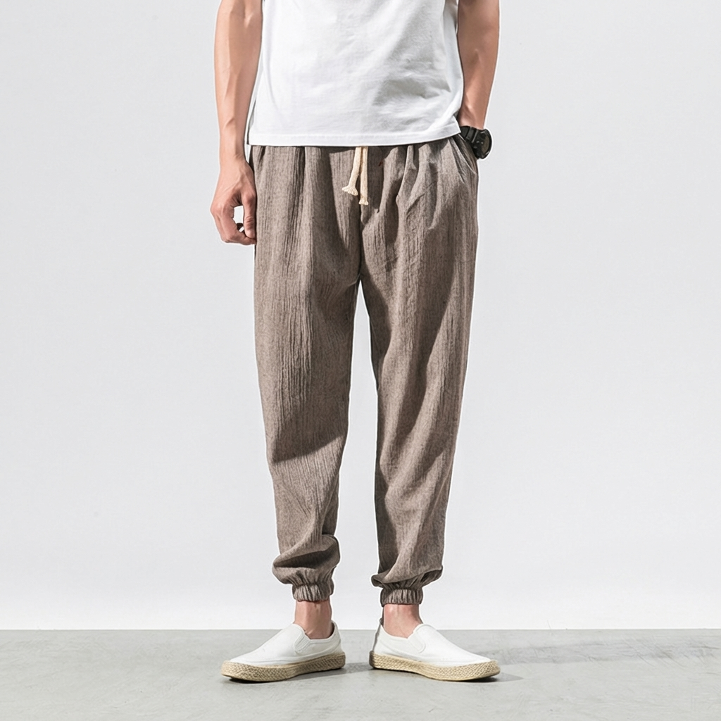 Pantalones cómodos de algodón y lino para hombre: ropa ligera y de uso diario