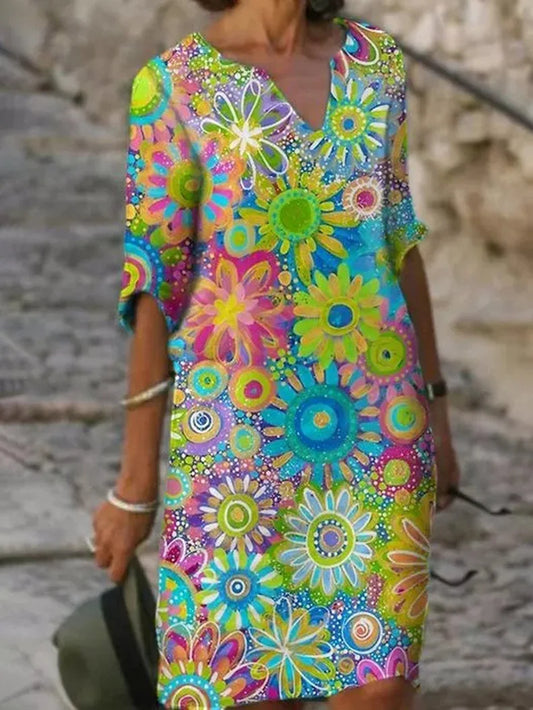Vestido floral con cuello en V