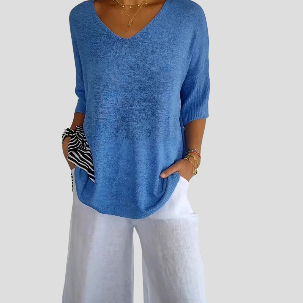 Top de punto con cuello en V para mujer