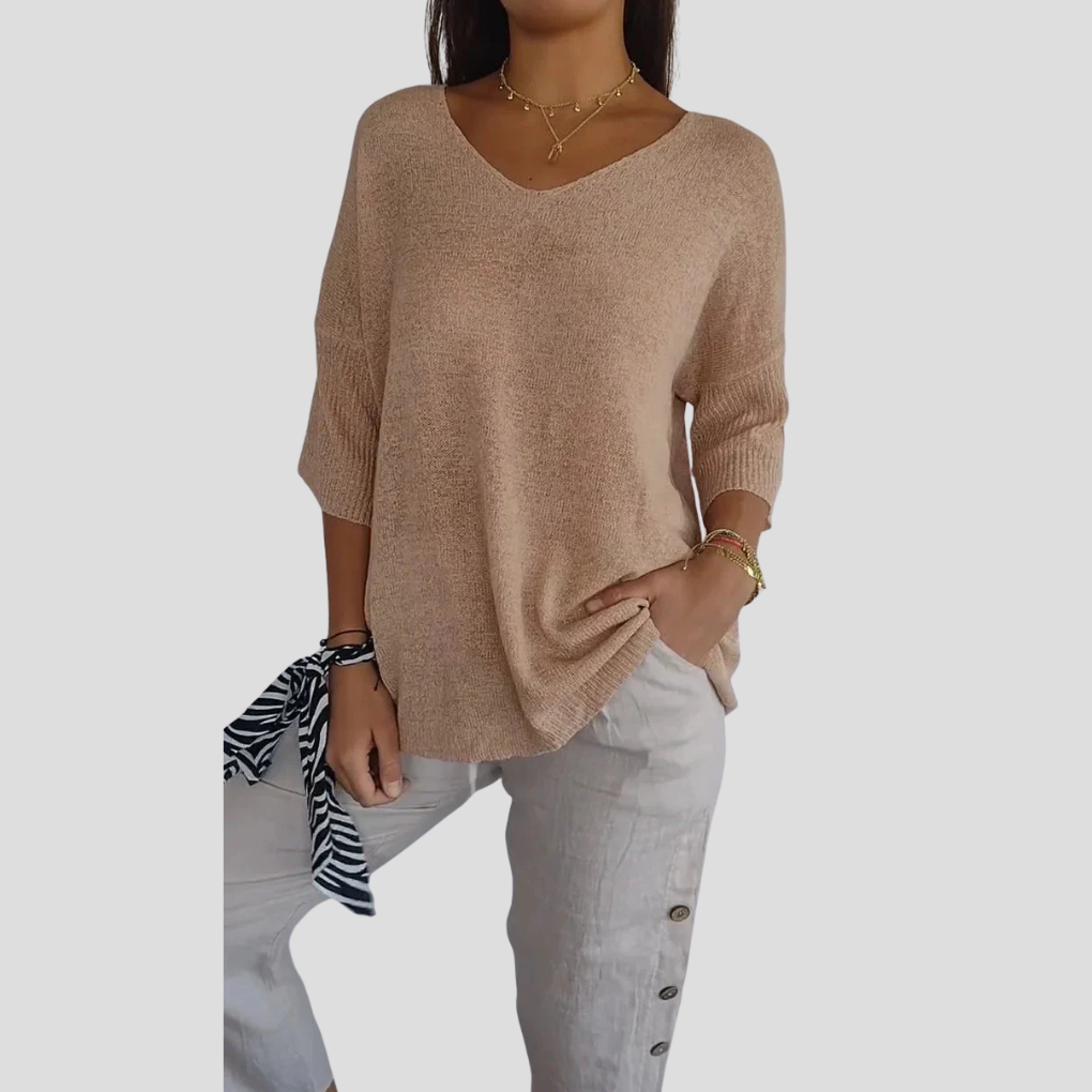 Top de punto con cuello en V para mujer