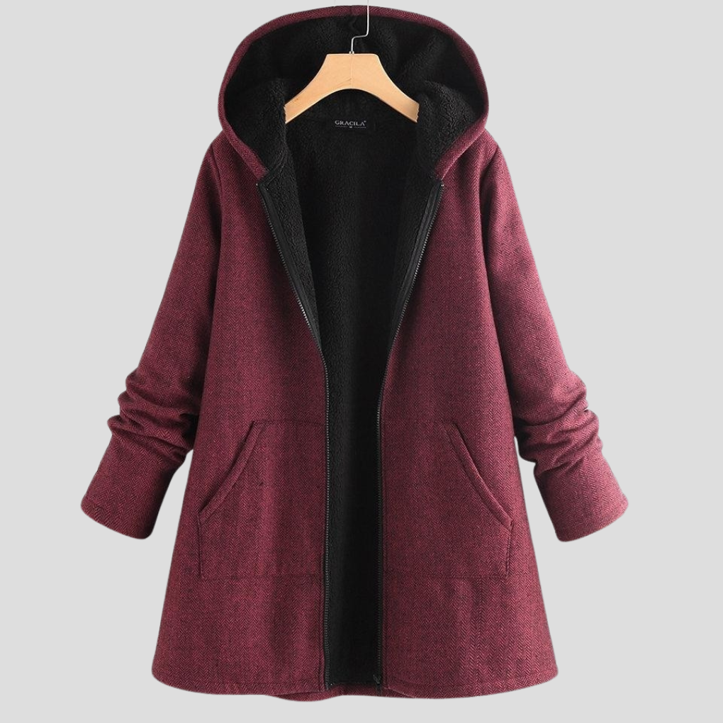 Abrigo con capucha de polar liso para mujer