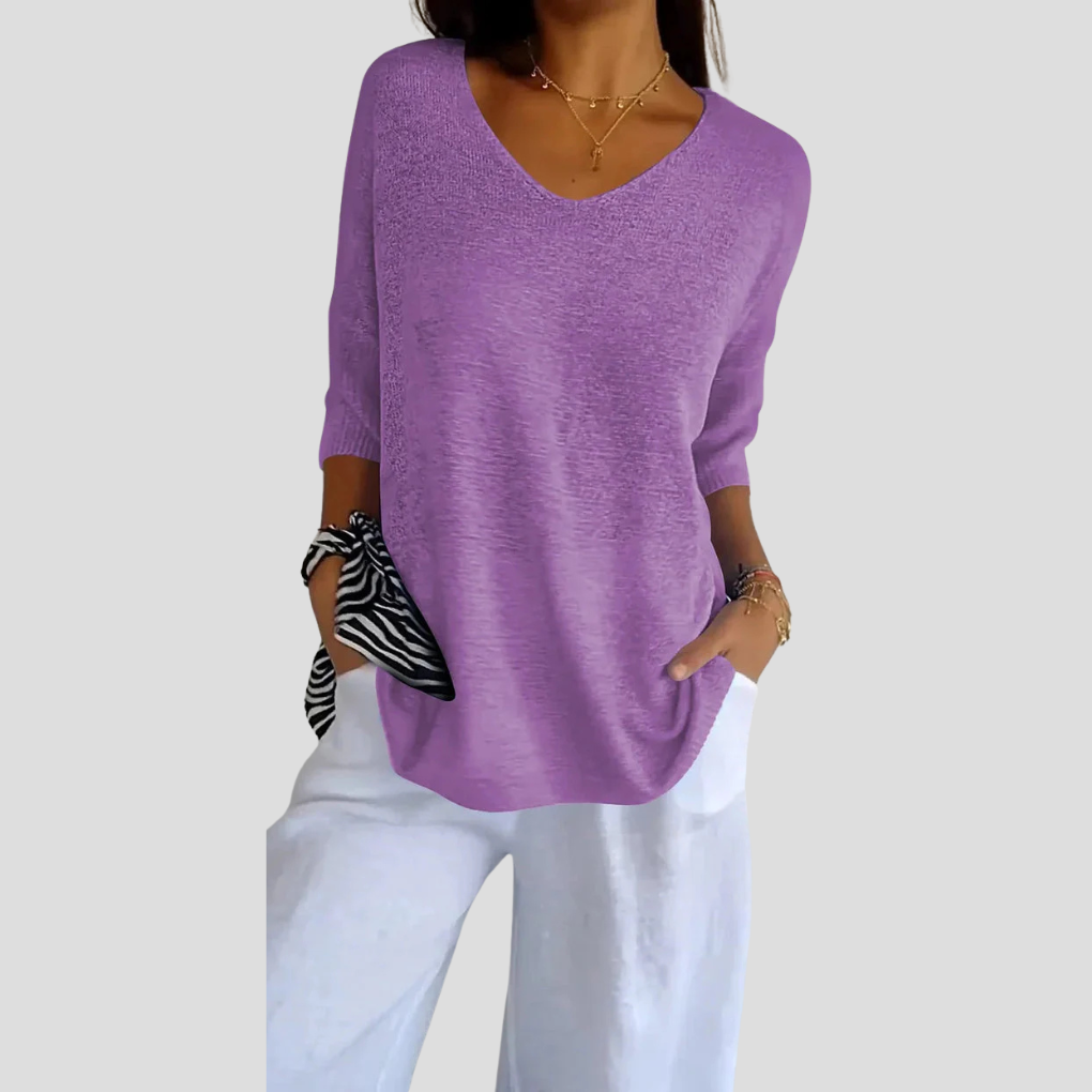 Top de punto con cuello en V para mujer