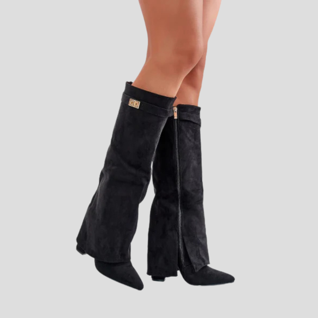 Botas altas con solapa y tacón de bloque