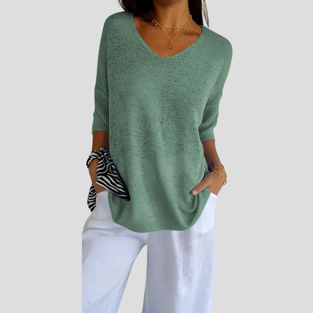 Top de punto con cuello en V para mujer