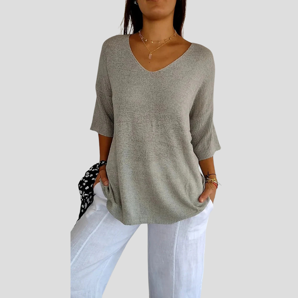 Top de punto con cuello en V para mujer