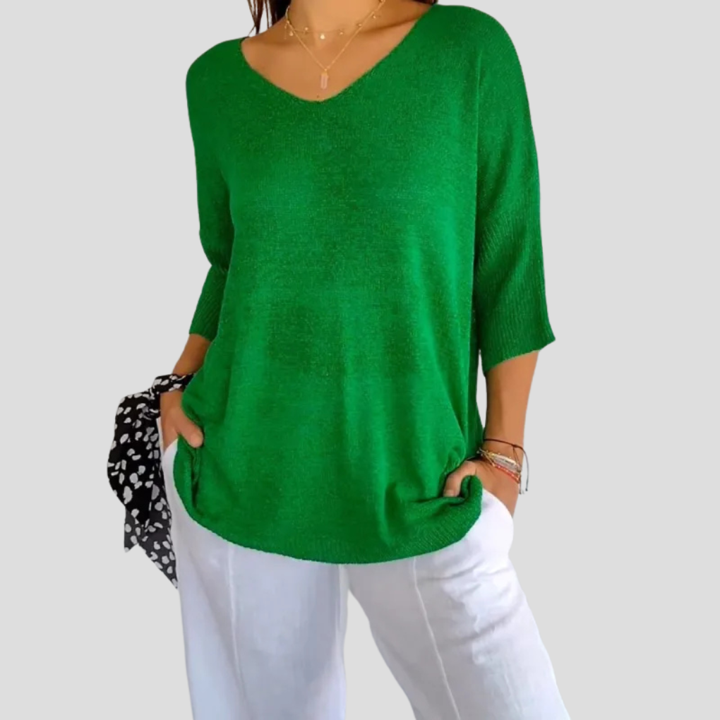 Top de punto con cuello en V para mujer