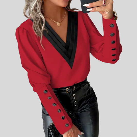 Blusa con botones al frente y mangas gigot para mujer