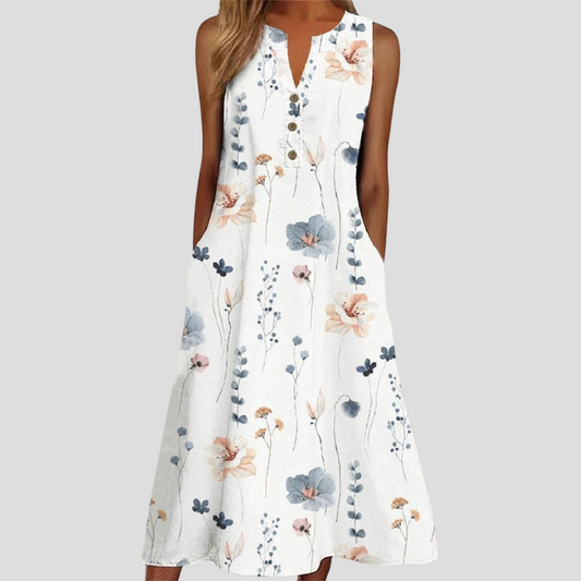 Vestido floral blanco con cuello en V