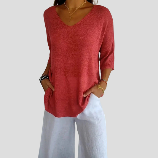 Top de punto con cuello en V para mujer