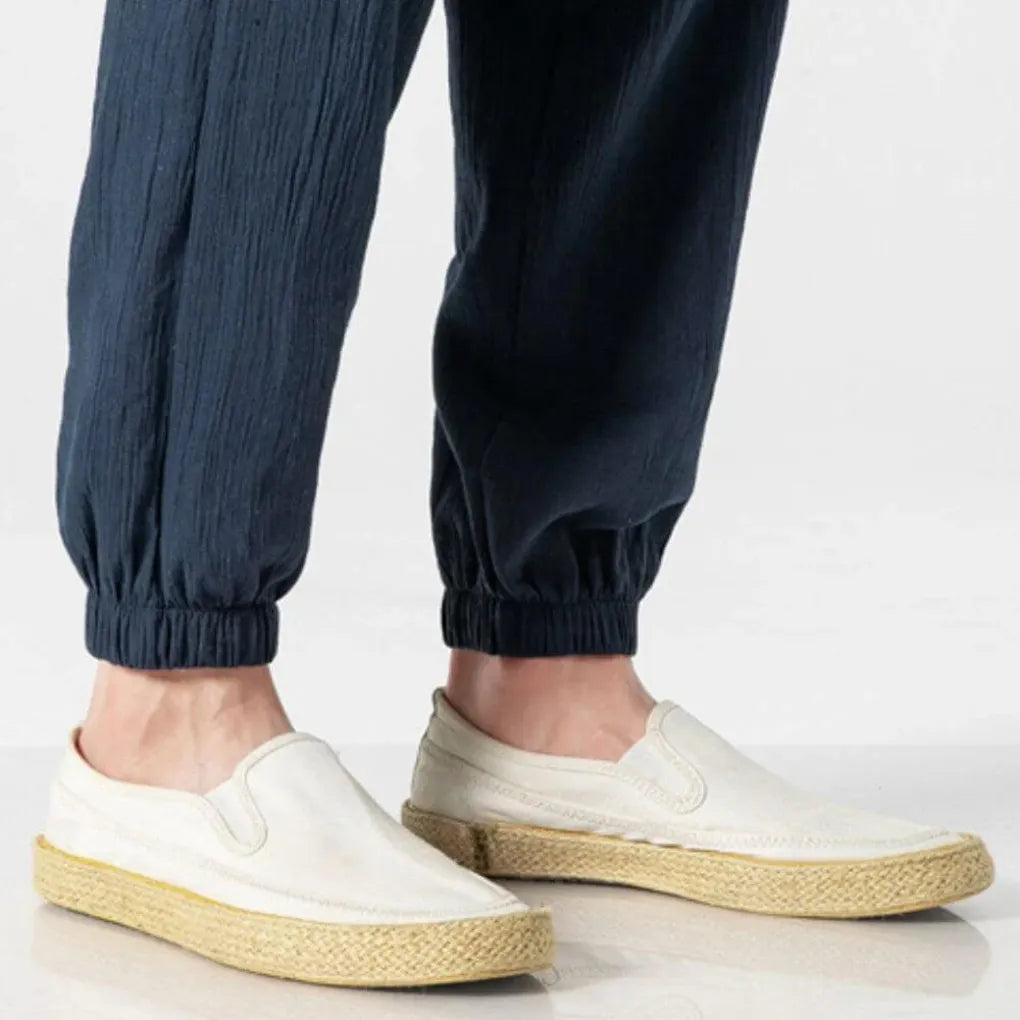 Pantalones cómodos de algodón y lino para hombre: ropa ligera y de uso diario