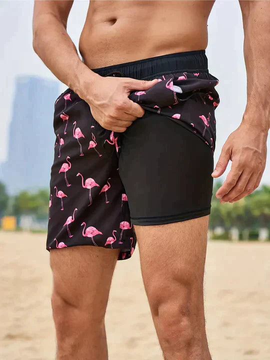 Shorts de baño para hombre con forro y bolsillo para teléfono