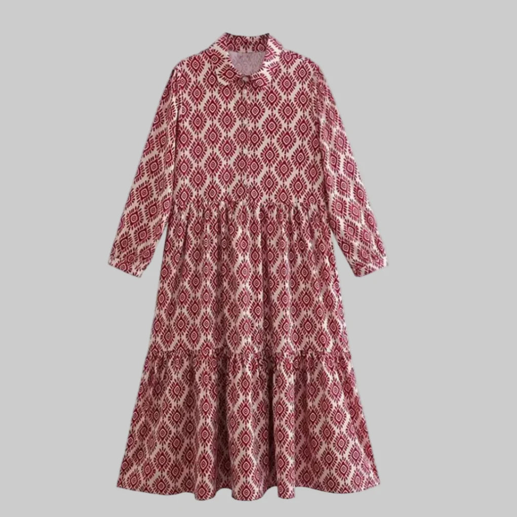Vestido geométrico de manga larga para mujer