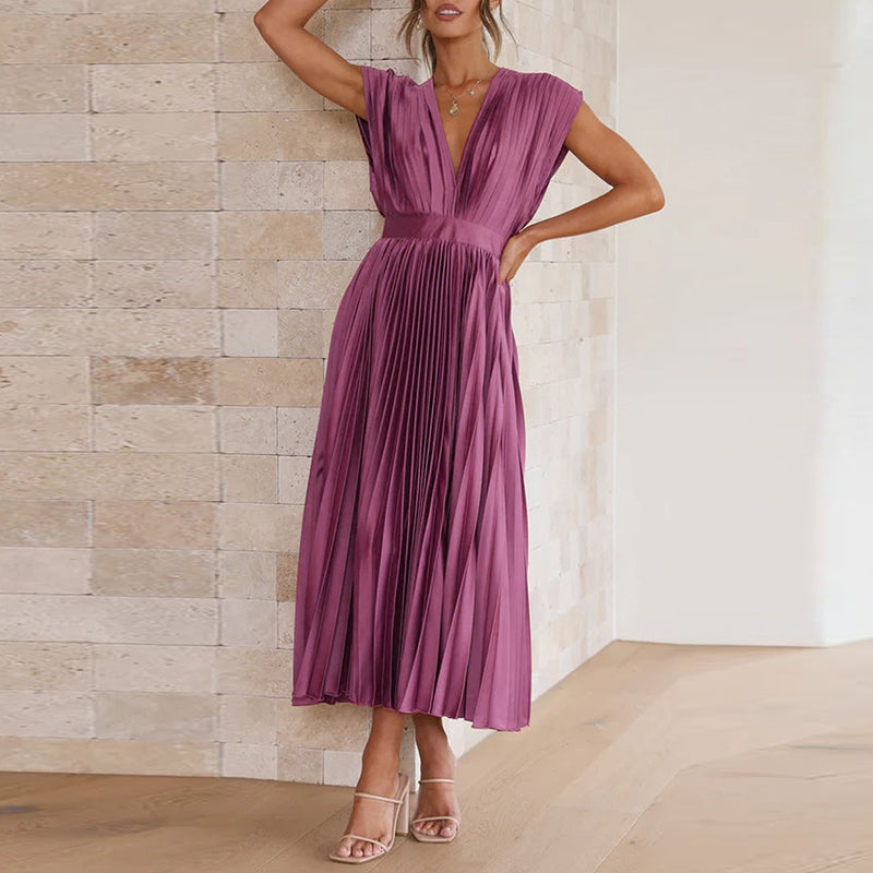 Vestido elegante con cuello en V para mujer