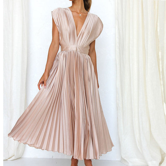 Vestido elegante sin mangas con cuello en V para mujer