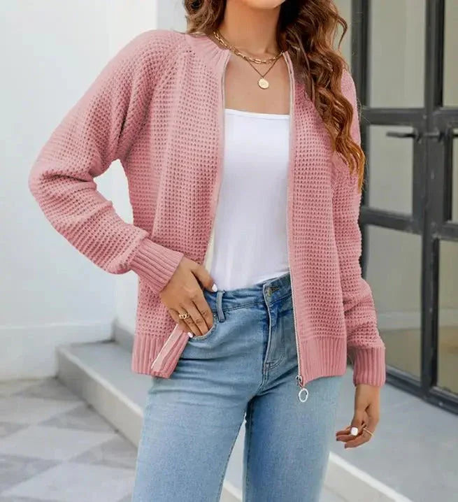Cárdigan con cremallera para mujer, estilo informal y sólido