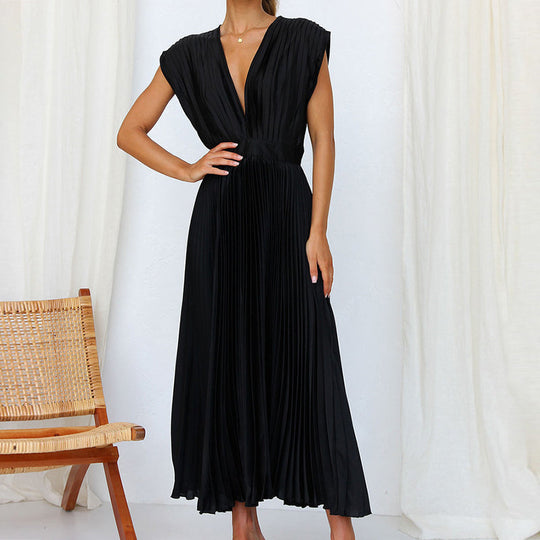 Vestido elegante sin mangas con cuello en V para mujer