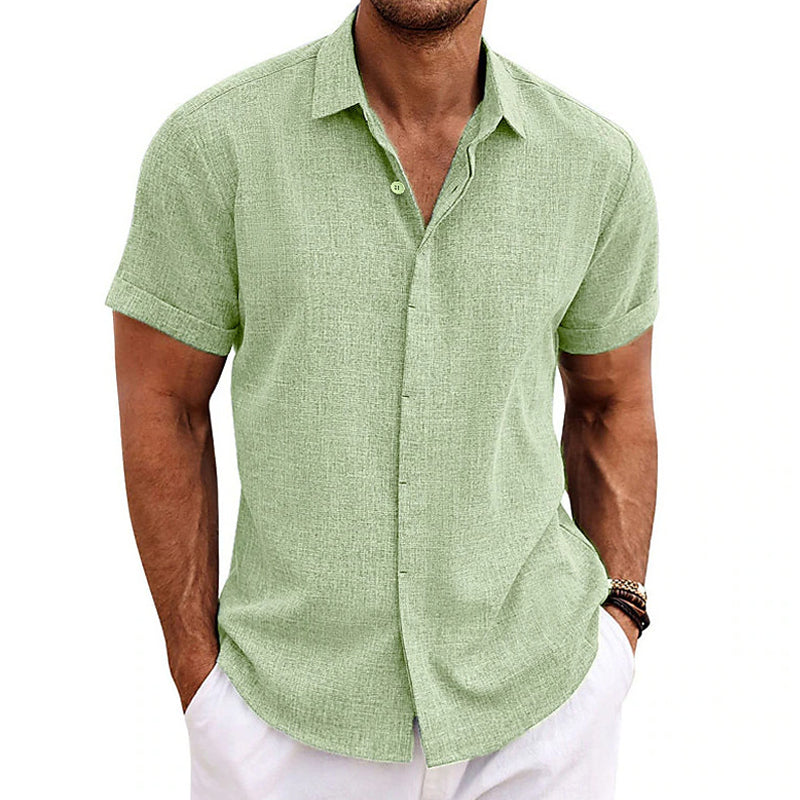 Camisa de Manga Corta para Hombre en Mezcla de Algodón y Lino