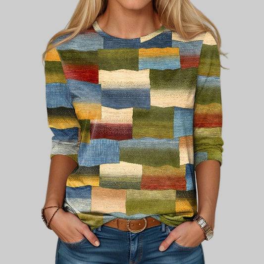 Camiseta de cuello redondo con bloques multicolor