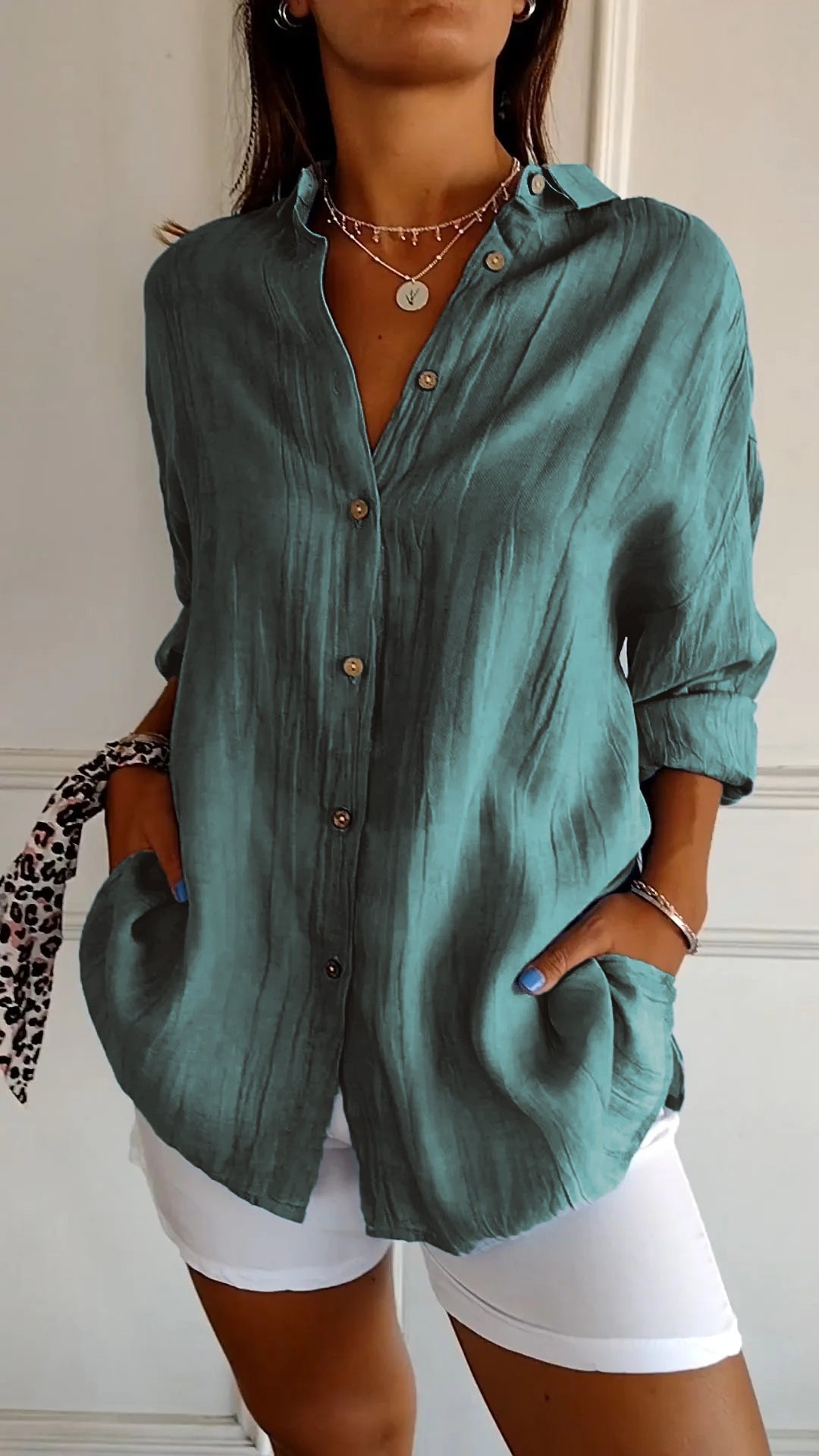 Blusa Elegante de Lino con Cuello en V para Mujer