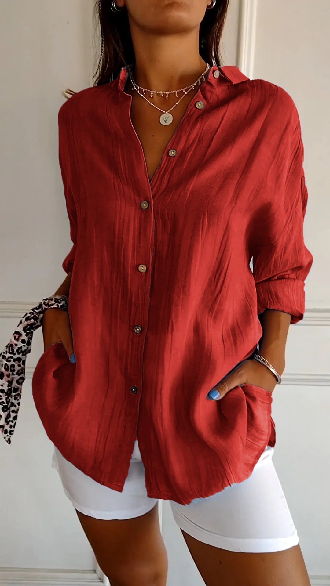 Blusa Elegante de Lino con Cuello en V para Mujer