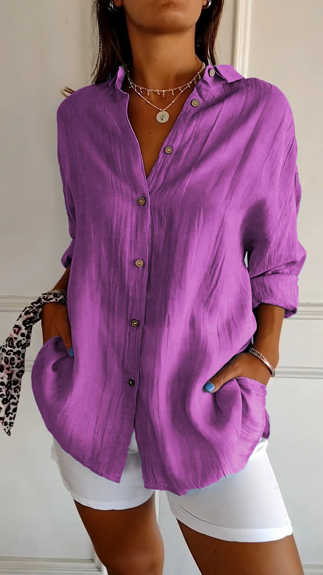 Blusa Elegante de Lino con Cuello en V para Mujer