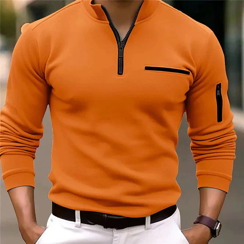 Jersey de primavera para hombre con cremallera y bolsillo en el pecho