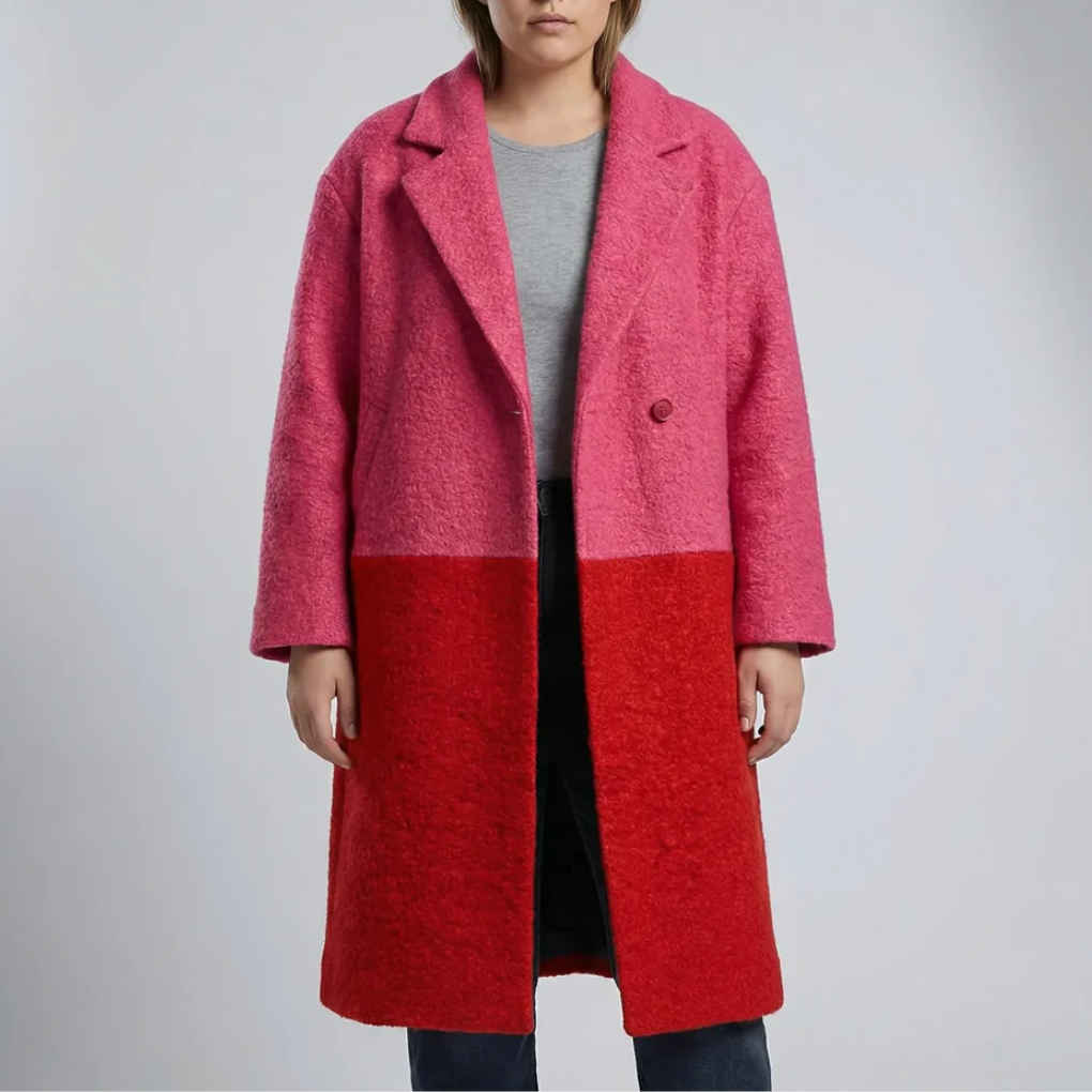 Abrigo Largo a Cuadros Color Block para Mujeres