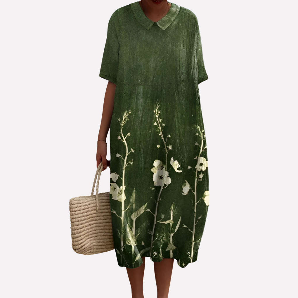 Vestido Floral de Verano para Mujeres – Cuello en V y Mangas Cortas