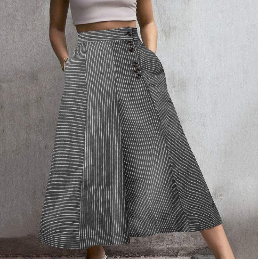 Pantalones de cintura alta y pierna ancha a rayas