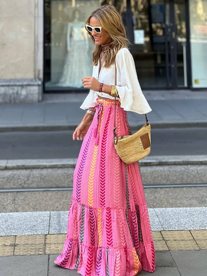 Elegante falda larga con estampado floral y cintura elástica