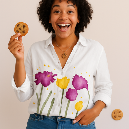 Camisa de mujer con cuello en V y estampado floral y manga larga