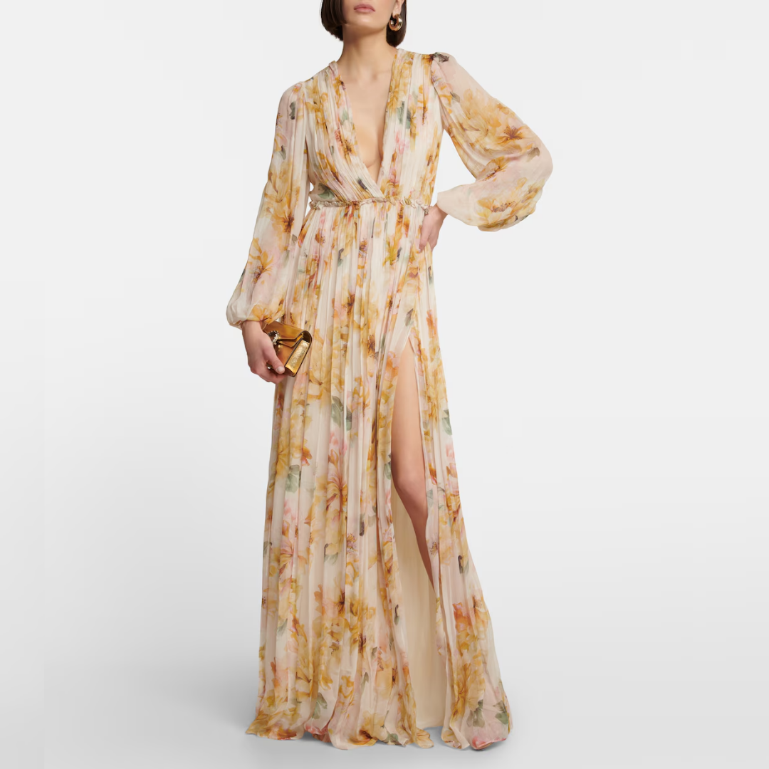Elegante vestido de fiesta midi de lino y seda para mujer