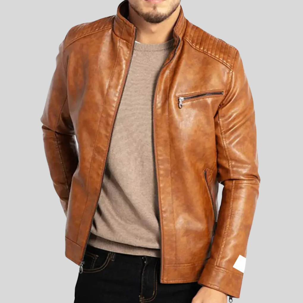 Chaqueta de Cuero Resistente al Viento para Hombres