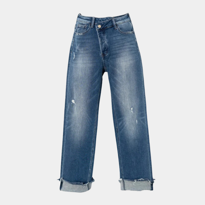 Cómodos pantalones vaqueros de cintura alta para mujer