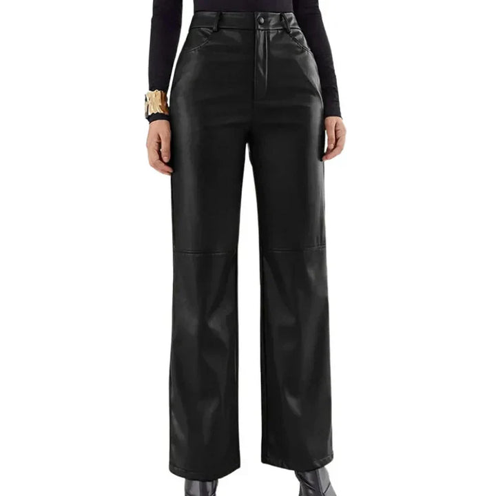 Pantalones de cuero de cintura alta para mujer de SleekEdge